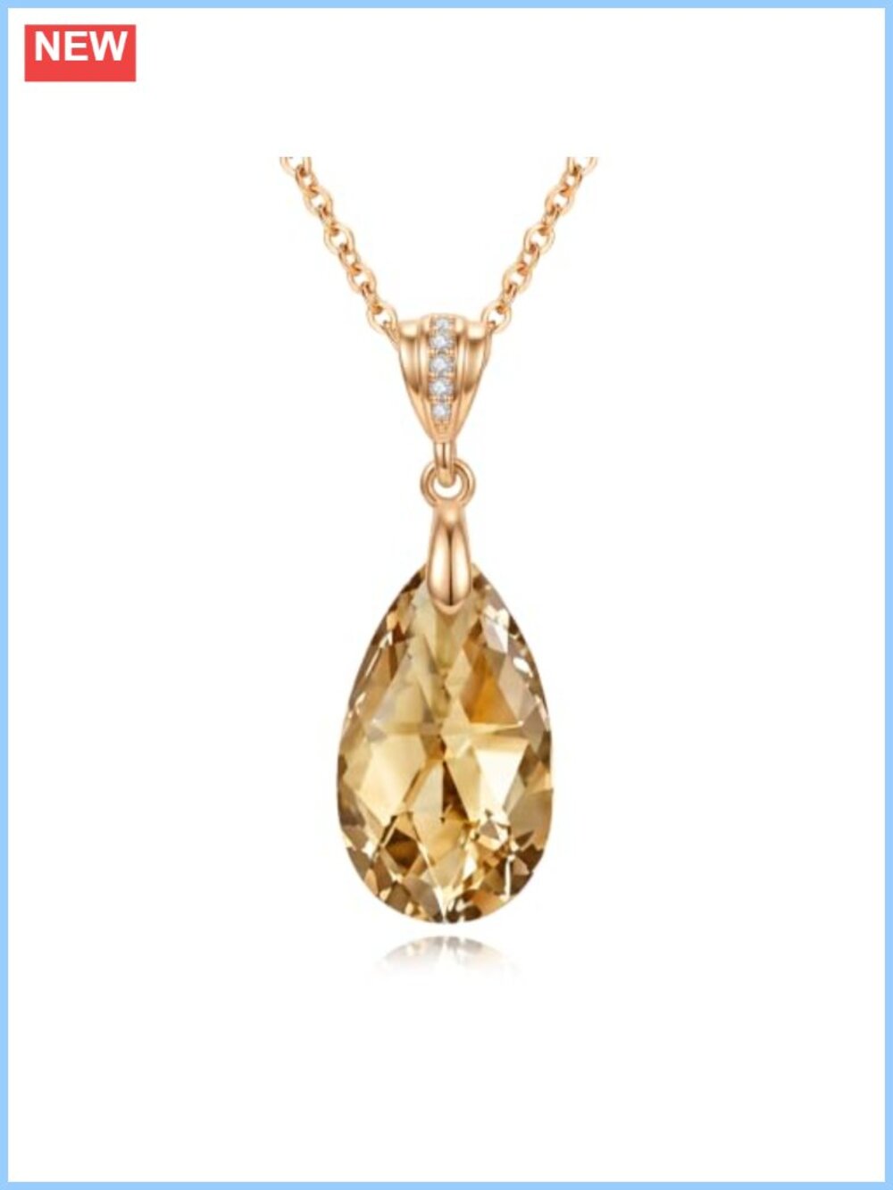 14K Gold Plated Teardrop Pendant Necklace Austrian Crystal